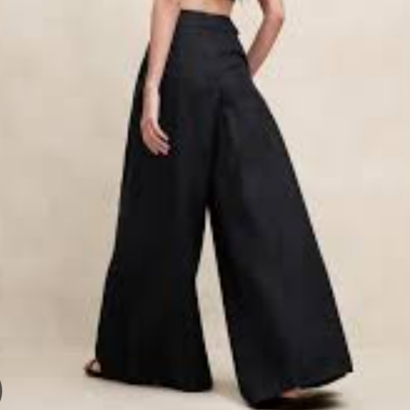 Banana Republic Lenin Blend Black Ultra Wide Lina Palazzo Pants Pocket Sz 8 New - Picture 2 of 16